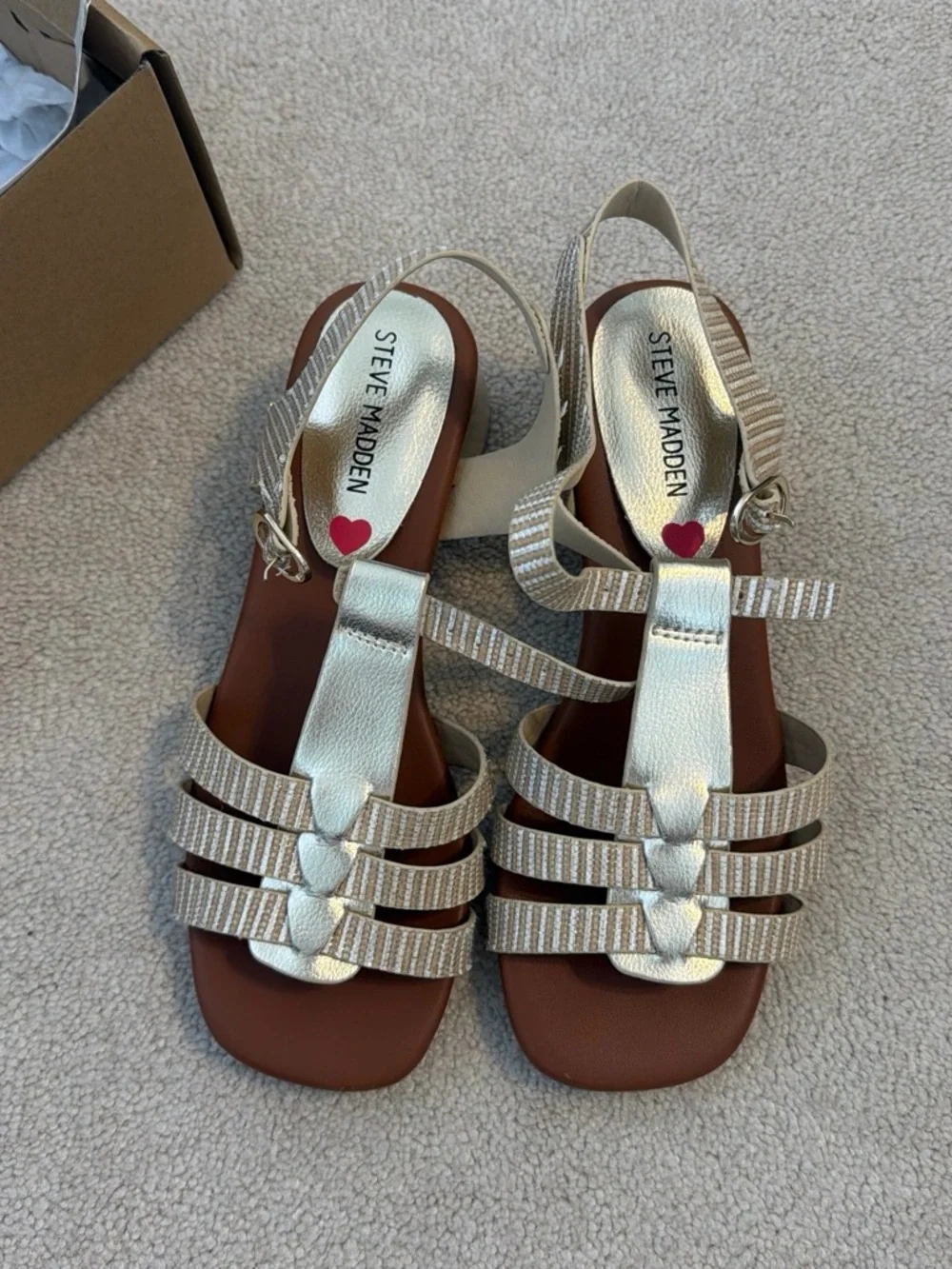 Steve Madden Metallic Gold Strappy Block Heel Sandals